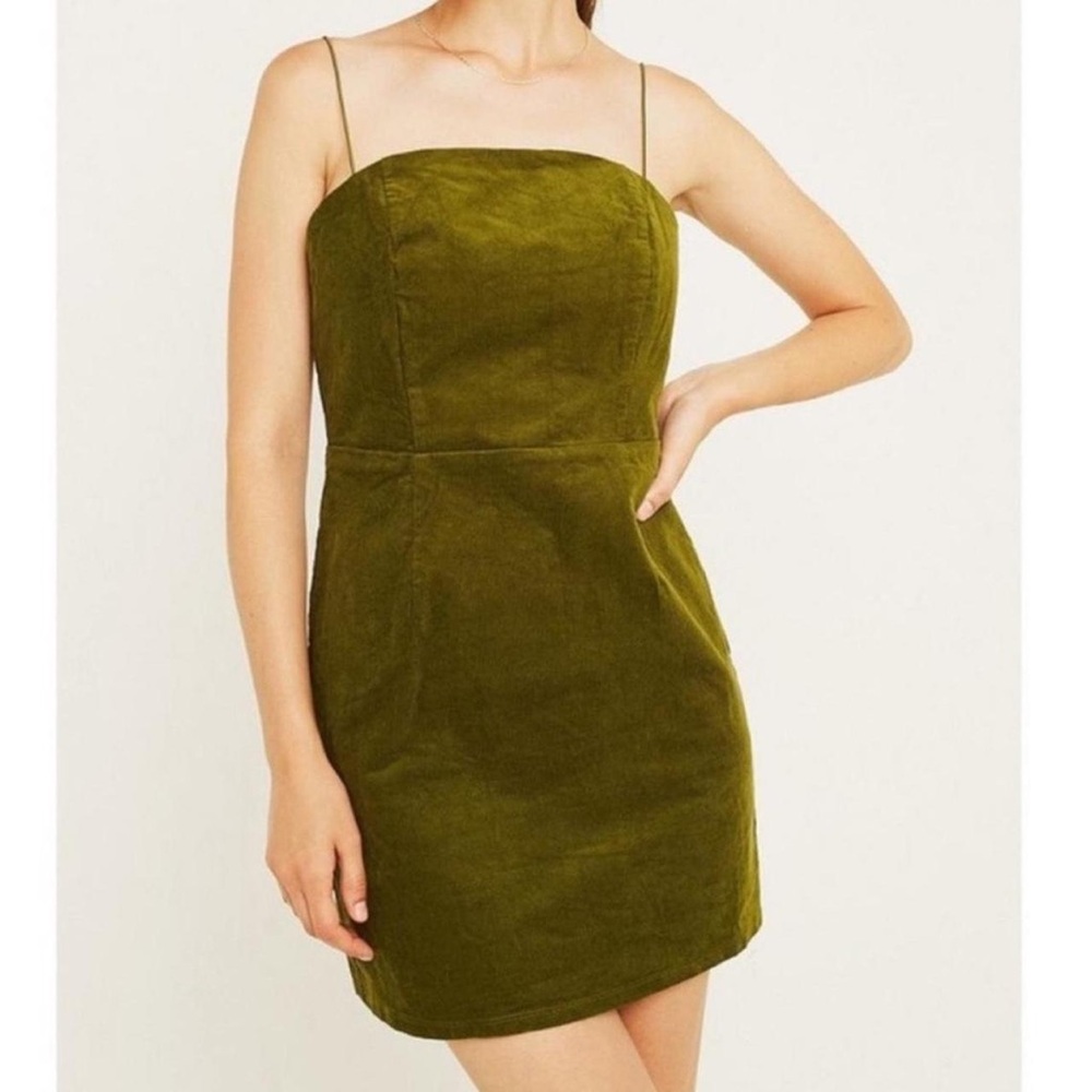 Urban Outfitters Strappy Corduroy Mini Dress in Olive Green